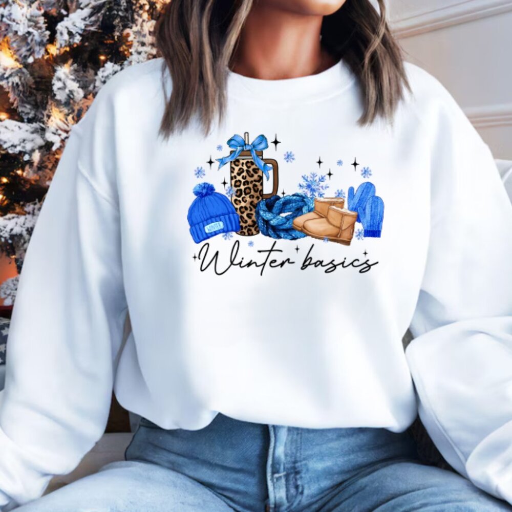 Winter Basic's (Blue) Sweatshirt, Cozy Sweatshirt (White)